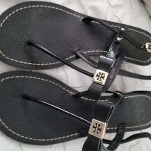 Tory Burch Leather T Strap  Wedge Sandal
